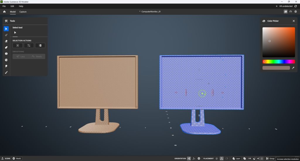 Two computer monitor models, now with their individual resolutions visible, showing how the right monitor is much higher resolution than the left.